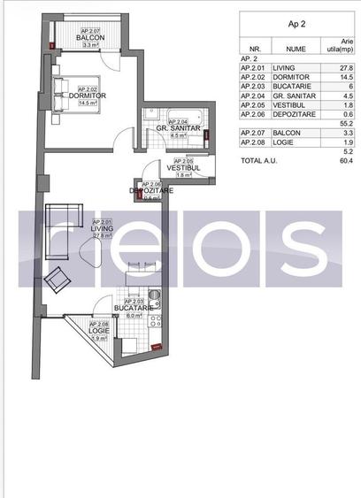 Apartament cu 2 camere în Lizeanu