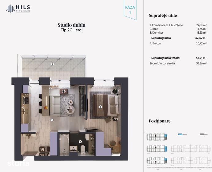 Ap. 2 camere HILS Titanium, 53 mp cu balcon, 500m metrou Nicolae Teclu - 10