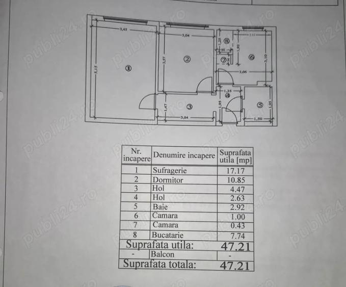 Apartament cu 2 camere decomandat în Central