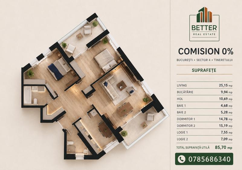 Apartament 3 camere decomandat | Tineretului, Sector 4 | Comision 0% - 1