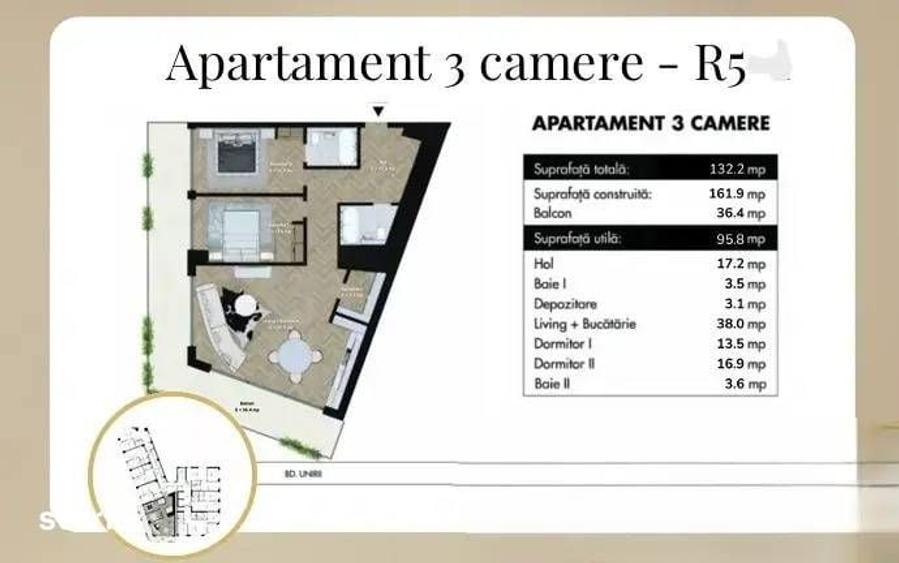 Apartament cu 3 camere în Centrul Civic