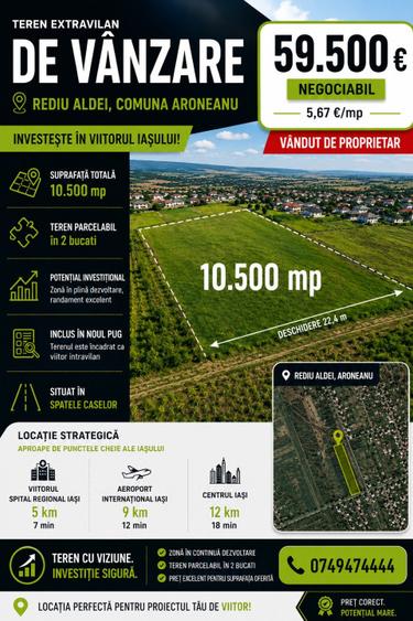 Teren agricol extravilan de 10500 mp, în Rediu Aldei
