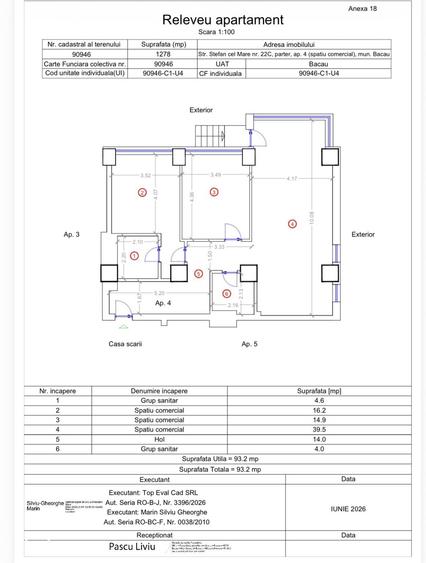 Apartament cu 3 camere în Mioriței