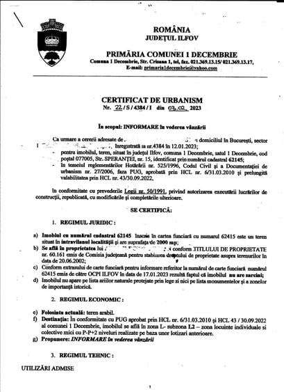 DE VANZARE TEREN INTRAVILAN 4000 (2000) MP LOC.1 DECEMBRIE (ILFOV) - 2
