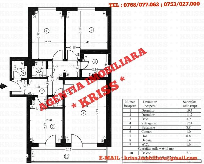 Apartament cu 3 camere decomandat în Găvana