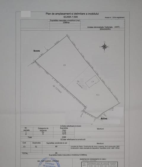 Teren Construcții intravilan de 2388 mp, în Central