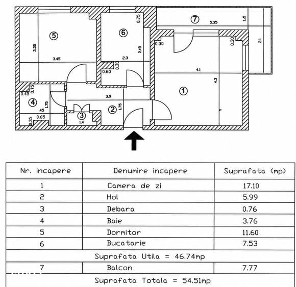 Apartament cu 2 camere decomandat în Central
