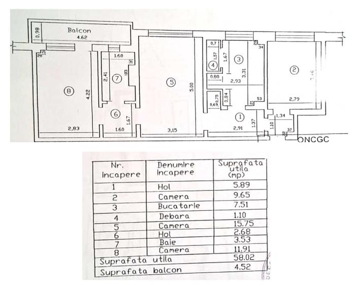 Apartament cu 3 camere semidecomandat în Central