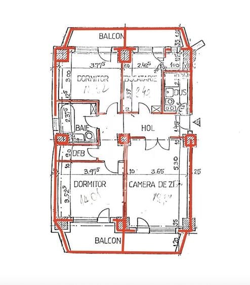 Apartament cu 3 camere, 75mp utili+3 balcoane, etaj 5/5, bloc cu lift - 15