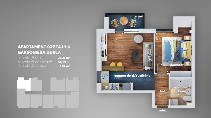 Apartament cu 2 camere decomandat în Apărătorii Patriei