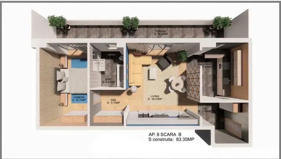 Apartament cu 2 camere decomandat în Central