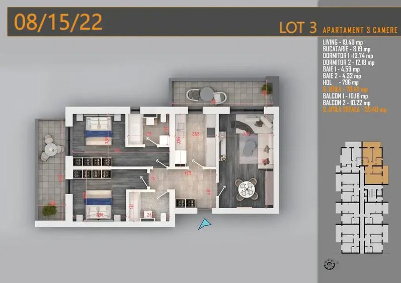 Apartament cu 3 camere decomandat în Theodor Pallady