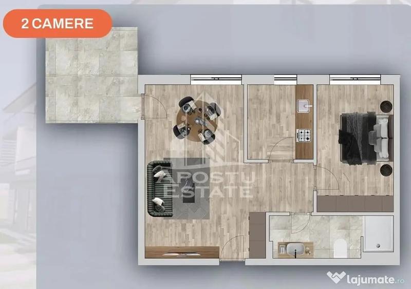 Apartament cu 2 camere semidecomandat în Chișoda