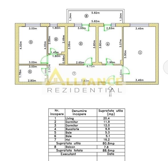 Apartament cu 3 camere decomandat în Central