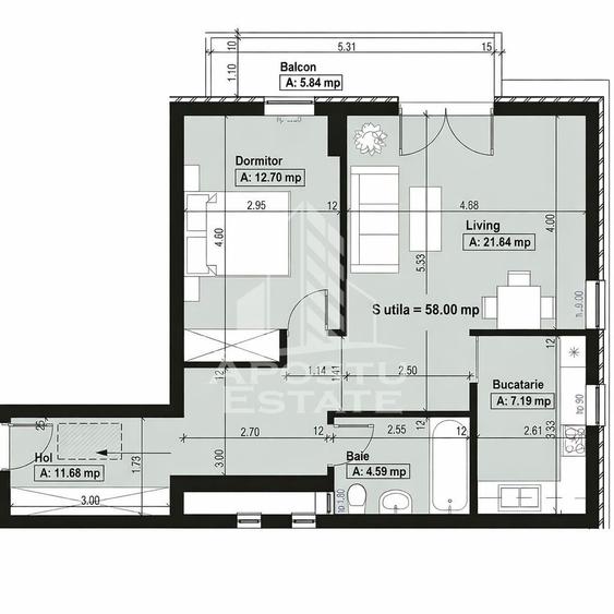 Apartament cu 2 camere decomandat, mobilat în Aradului