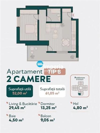 Apartament cu 2 camere decomandat în Podul de Fier
