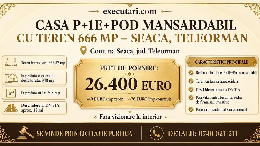 Casă individuală cu 5 camere cu Teren 666 Mp în Seaca