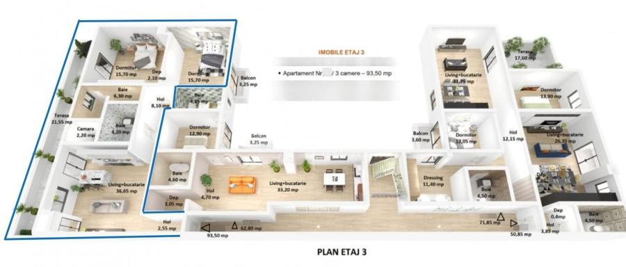 Apartament cu 3 camere semidecomandat în Someșeni