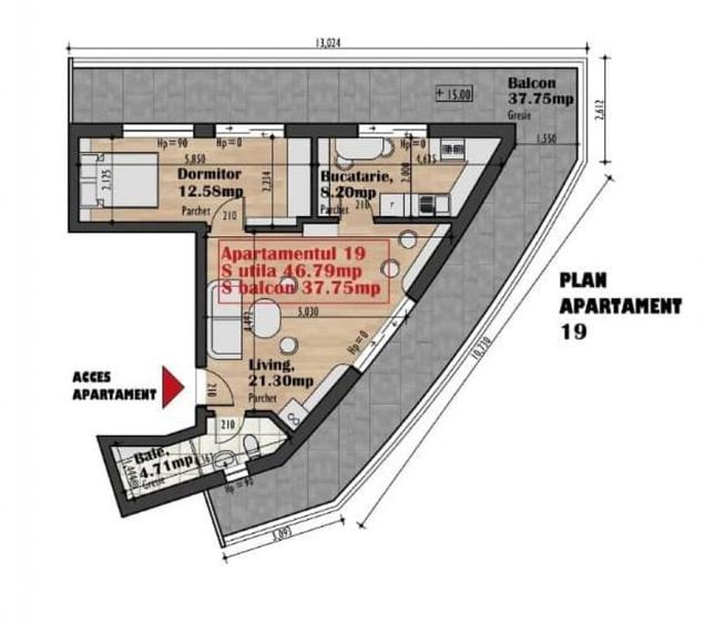 Apartament 2 camere, 46.8 MP 37.8 MP Terasa, Zona Iris , Clu - 1