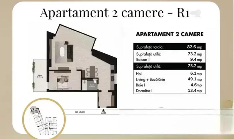 Apartament cu 2 camere semidecomandat în Unirii
