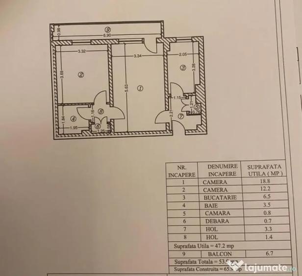 Apartament cu 2 camere semidecomandat în Nord