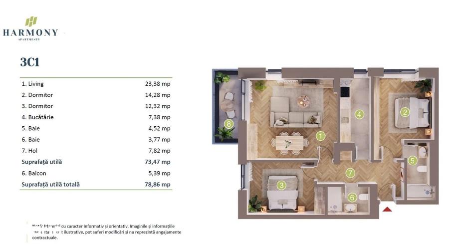 Apartament cu 3 camere în Ștefăneștii de Jos