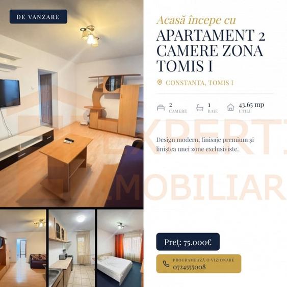 Apartament cu 2 camere semidecomandat, mobilat în Tomis I