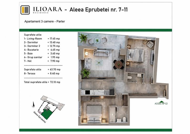 3 camere, 72 mp, 500 m metrou Nicolae Grigorescu (Ilioara), Park Lake - 1