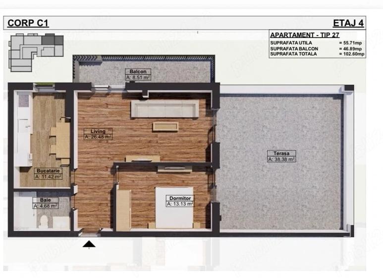 Apartament cu 2 camere decomandat în Dobroești