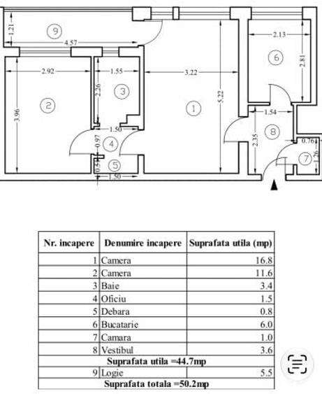 Apartament cu 2 camere semidecomandat în Gorjului