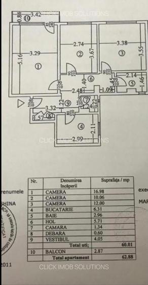 Apartament cu 3 camere decomandat în Tineretului