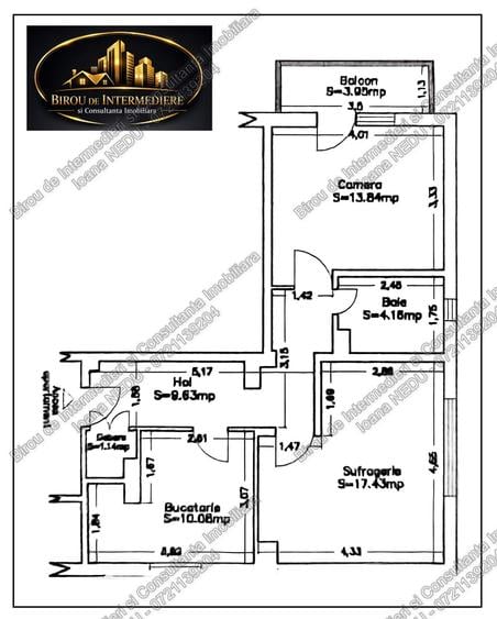 Apartament cu 2 camere decomandat în Inel I