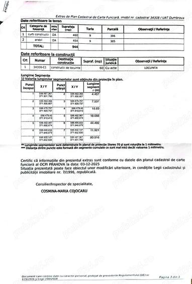 Teren de 1000 mp, în Cornu
