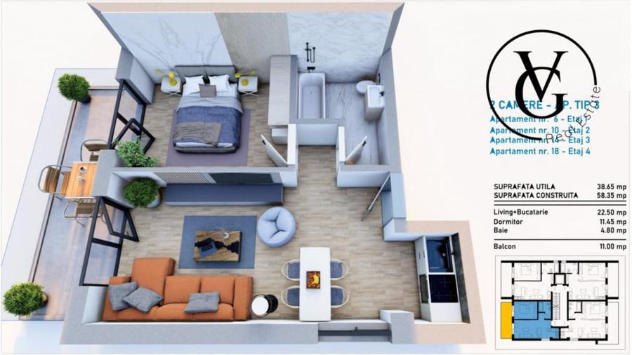 Apartament cu 2 camere semidecomandat în Central