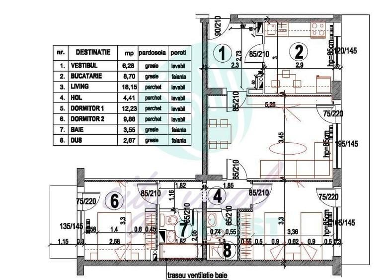 Apartament cu 3 camere semidecomandat, mobilat în Bucur Obor
