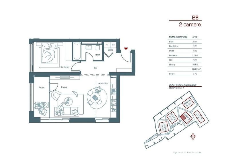 Apartament cu 2 camere decomandat în Lipovei