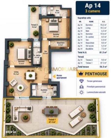 Apartament cu 3 camere în Ștefan cel Mare