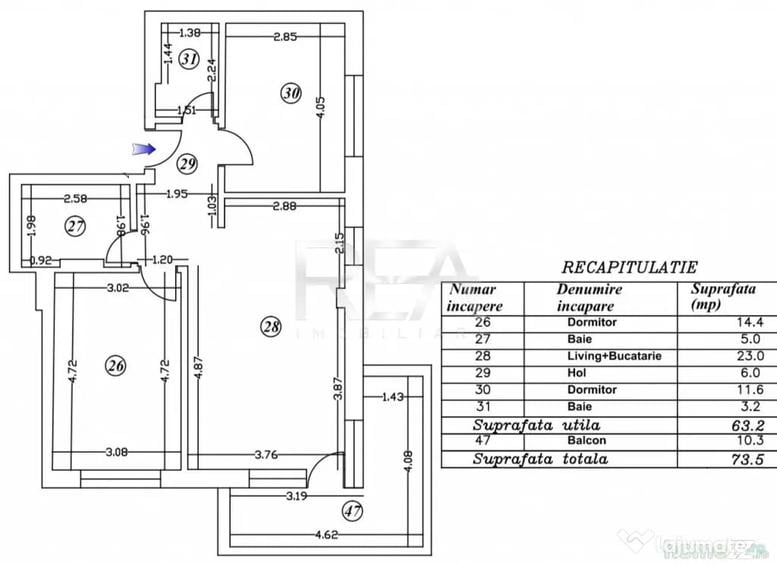 Apartament cu 3 camere decomandat în Matei Voievod