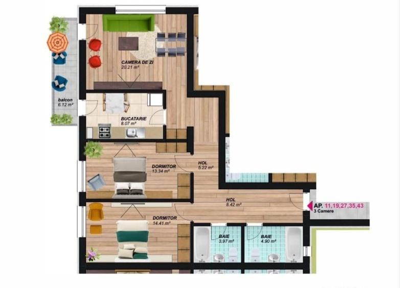 Apartament cu 3 camere decomandat în Brâncoveanu
