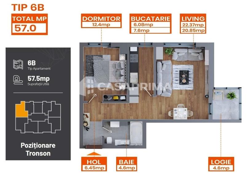 Apartament cu 2 camere decomandat în Dacia