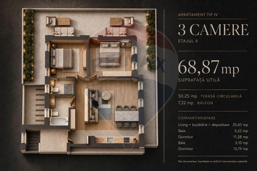 Apartament 3 camere, terasă și balcon, etaj 4 | Tractorul - 1