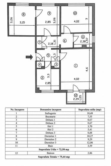 Apartament cu 3 camere decomandat în Central