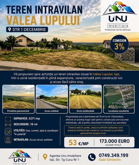 Teren agricol intravilan de 3271 mp, în Valea Lupului