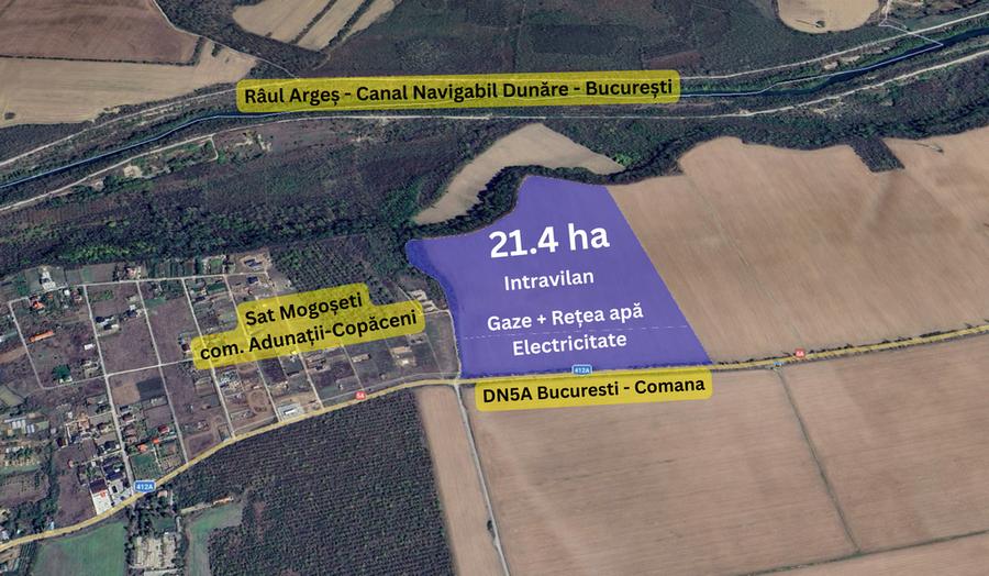 Teren Construcții intravilan de 214000 mp, în Adunații-Copăceni