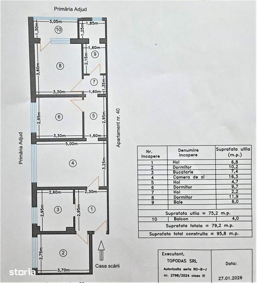Apartament cu 4 camere semidecomandat în Central