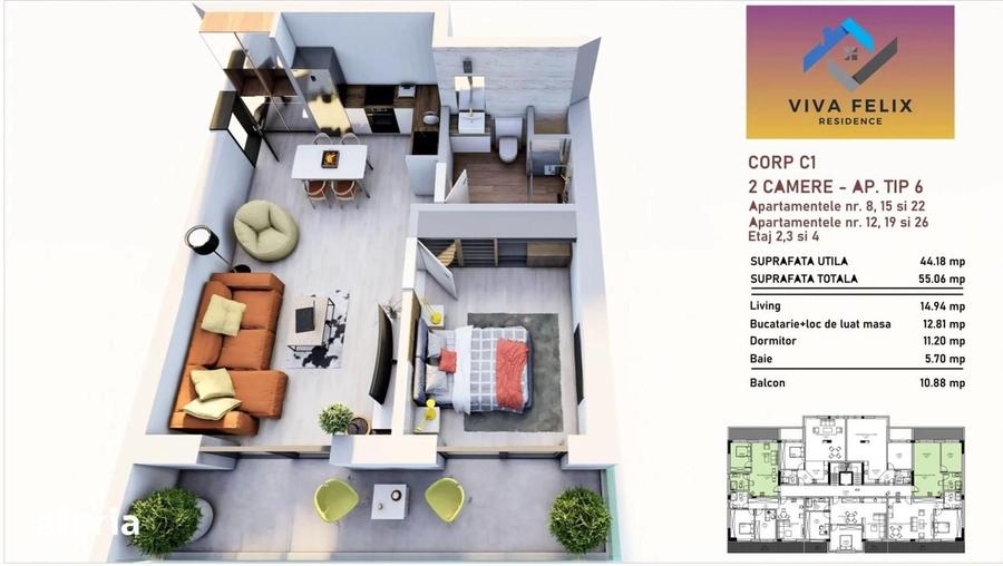 Apartament cu 2 camere în Sânmartin