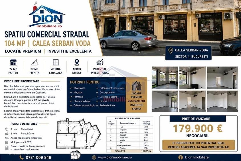Spațiu comercial, de 77 mp, în Șerban Vodă