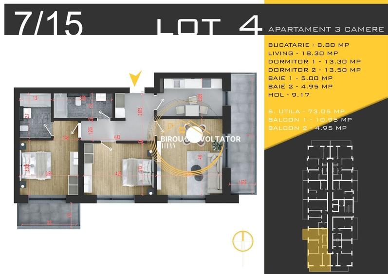 Apartament cu 3 camere decomandat în Theodor Pallady