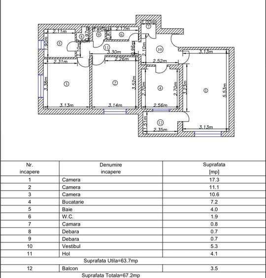 Apartament cu 3 camere decomandat în Dristor