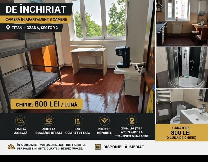 Apartament cu 3 camere decomandat în Titan